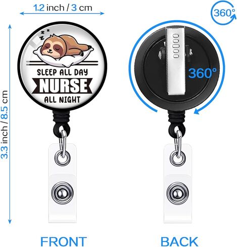 YAZMEEN Nurse Retractable Badge Reel with Alligator Clip Sleep All Day Nurse All Night ID Badge Holder Funny Sloth Badge Funny Badge Reel Gift for Nightshift Paramedics Nurse Doctor Medical Work in Kuwait
