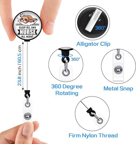 YAZMEEN Nurse Retractable Badge Reel with Alligator Clip Sleep All Day Nurse All Night ID Badge Holder Funny Sloth Badge Funny Badge Reel Gift for Nightshift Paramedics Nurse Doctor Medical Work in Kuwait