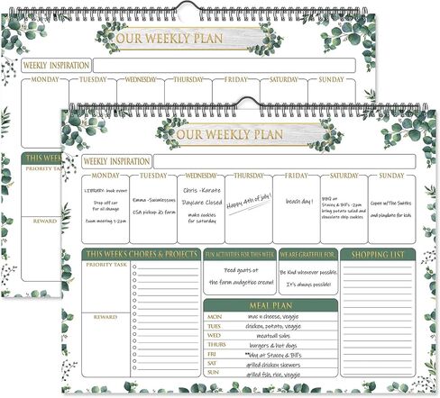 Fulmoon 2 Pcs 52 Sheets Weekly Planner 13 x 17'' Family Planner Spiral Weekly Calendar Habit Tracker Calendar Family Meal for Wall Planning Organizing Goals Tasks Chores(Eucalyptus) in Saudi Arabia