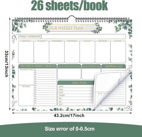 Fulmoon 2 Pcs 52 Sheets Weekly Planner 13 x 17'' Family Planner Spiral Weekly Calendar Habit Tracker Calendar Family Meal for Wall Planning Organizing Goals Tasks Chores(Eucalyptus) in Saudi Arabia