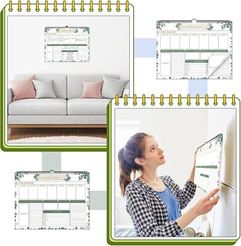Fulmoon 2 Pcs 52 Sheets Weekly Planner 13 x 17'' Family Planner Spiral Weekly Calendar Habit Tracker Calendar Family Meal for Wall Planning Organizing Goals Tasks Chores(Eucalyptus) in Saudi Arabia
