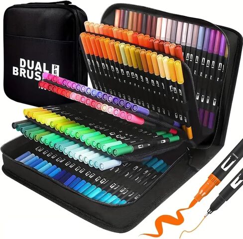 Dual Brush Markers Pens, 168 Colors Dual Tip(Fineliner & Brush) Art Markers for Kids, Brush Tip Markers for Adult Coloring Books No Bleeding in Saudi Arabia