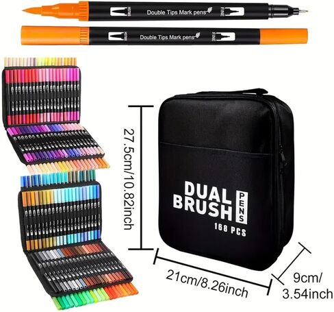 Dual Brush Markers Pens, 168 Colors Dual Tip(Fineliner & Brush) Art Markers for Kids, Brush Tip Markers for Adult Coloring Books No Bleeding in Saudi Arabia