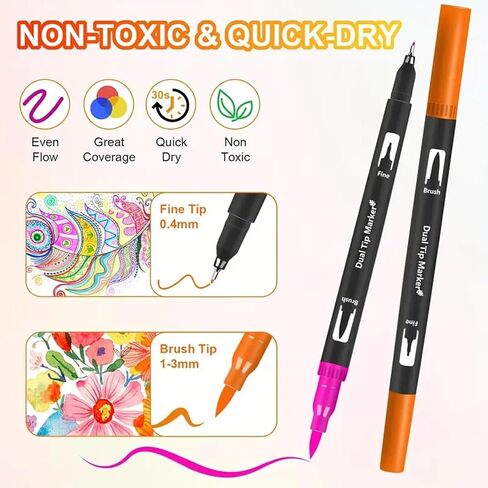 Dual Brush Markers Pens, 168 Colors Dual Tip(Fineliner & Brush) Art Markers for Kids, Brush Tip Markers for Adult Coloring Books No Bleeding in Saudi Arabia