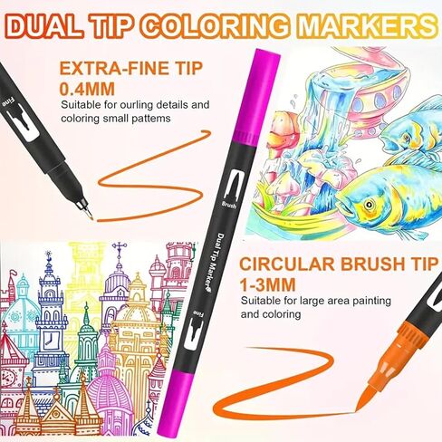 Dual Brush Markers Pens, 168 Colors Dual Tip(Fineliner & Brush) Art Markers for Kids, Brush Tip Markers for Adult Coloring Books No Bleeding in Saudi Arabia