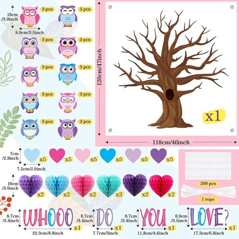 Buryeah 77 Pcs Valentine's Day Tree Bulletin Board Set 47 x 46'' Tree Background 3D Heart Honeycomb Owl Love Bulletin Board Cutouts for Valentine's Day Spring Home Classroom(Gift Boxes) in Saudi Arabia