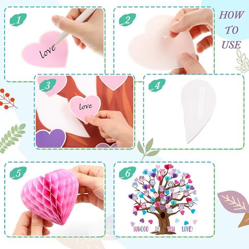 Buryeah 77 Pcs Valentine's Day Tree Bulletin Board Set 47 x 46'' Tree Background 3D Heart Honeycomb Owl Love Bulletin Board Cutouts for Valentine's Day Spring Home Classroom(Gift Boxes) in Saudi Arabia