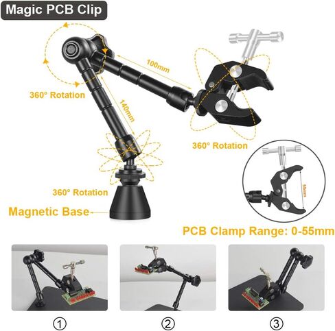 Magnetic Helping Hands Third Hand Soldering Work Station | EXtra Large & Heavy Duty Base Plate | Flexible Arms | 360 Hot Air Gun Holder (Helping Hand with Magic Hand) (Helping Hand with Magic Hand) in Kuwait