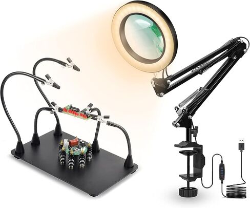 Magnetic Helping Hands Third Hand Soldering Work Station | EXtra Large & Heavy Duty Base Plate | Flexible Arms | 360 Hot Air Gun Holder (Helping Hand with Magic Hand) (Helping Hand with Magic Hand) in Kuwait