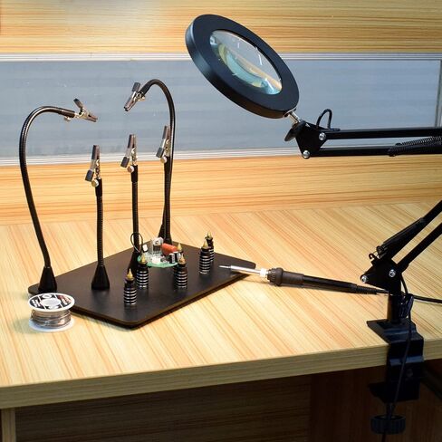 Magnetic Helping Hands Third Hand Soldering Work Station | EXtra Large & Heavy Duty Base Plate | Flexible Arms | 360 Hot Air Gun Holder (Helping Hand with Magic Hand) (Helping Hand with Magic Hand) in Kuwait