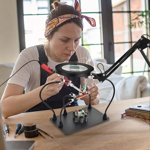 Magnetic Helping Hands Third Hand Soldering Work Station | EXtra Large & Heavy Duty Base Plate | Flexible Arms | 360 Hot Air Gun Holder (Helping Hand with Magic Hand) (Helping Hand with Magic Hand) in Kuwait