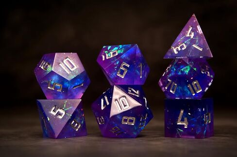 Premium DND Dice Set - Handmade Sharp Edge Resin 7 Dice Set for RPG Games - Includes D20, D12, D10, D8, D6, D4 - Perfect for Dungeons and Dragons (D&D) and Other Tabletop RPGs - Ice Formation in Saudi Arabia