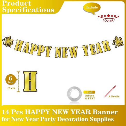 Colourful 2025 Happy New Year Banner, 14 Pcs Colourful Happy New Year Letters Shiny Banner Sign for Celebrate New Year Party New Year Eve Ceremonies Holiday Party Decorations in Kuwait
