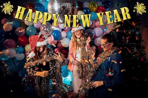 Colourful 2025 Happy New Year Banner, 14 Pcs Colourful Happy New Year Letters Shiny Banner Sign for Celebrate New Year Party New Year Eve Ceremonies Holiday Party Decorations in Kuwait