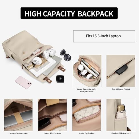 GOLF QUALITYWomen Laptop Backpack Computer Backpacks Carry On Waterproof backpack Fits 15.6Inch Notebook Travel Commute College (Apricot) in Saudi Arabia