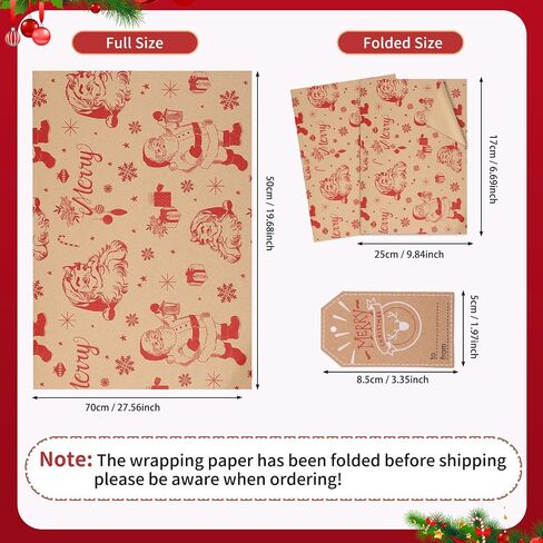Christmas Wrapping Paper, 12 Sheets Navy Blue and Brown Xmas Gift Wrapping Paper, Recyclable Kraft Christmas Wrap Paper Set with 10 Tags & 65.6ft Jute String in Saudi Arabia
