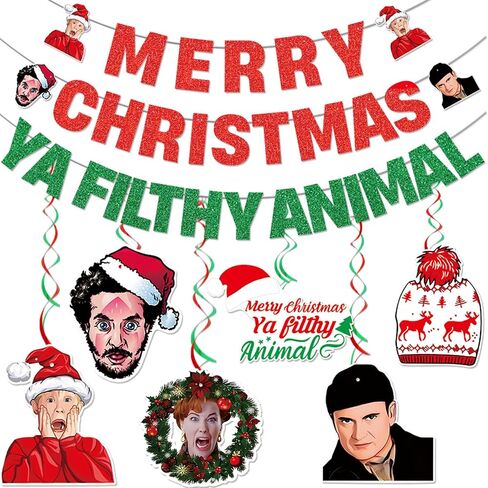 Merry Christmas Ya Filthy Animal Banner Christmas Party Decorations Merry Christmas Banner Home Alone Christmas Decorations Funny Christmas Party Decorations Christmas Party Supplies in Saudi Arabia