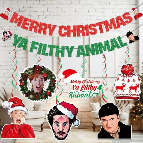 Merry Christmas Ya Filthy Animal Banner Christmas Party Decorations Merry Christmas Banner Home Alone Christmas Decorations Funny Christmas Party Decorations Christmas Party Supplies in Saudi Arabia