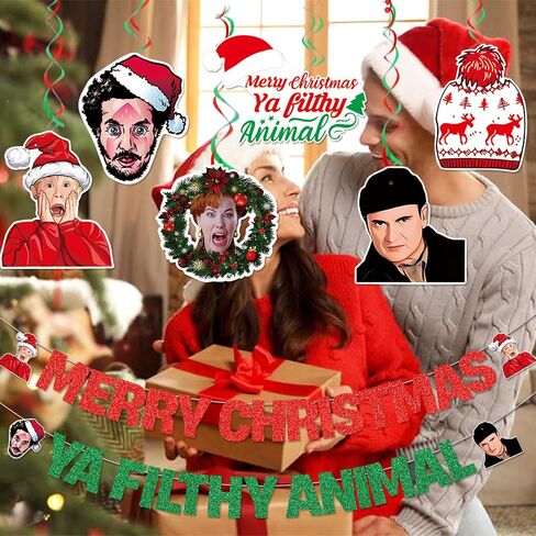 Merry Christmas Ya Filthy Animal Banner Christmas Party Decorations Merry Christmas Banner Home Alone Christmas Decorations Funny Christmas Party Decorations Christmas Party Supplies in Saudi Arabia