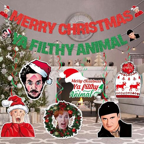 Merry Christmas Ya Filthy Animal Banner Christmas Party Decorations Merry Christmas Banner Home Alone Christmas Decorations Funny Christmas Party Decorations Christmas Party Supplies in Saudi Arabia