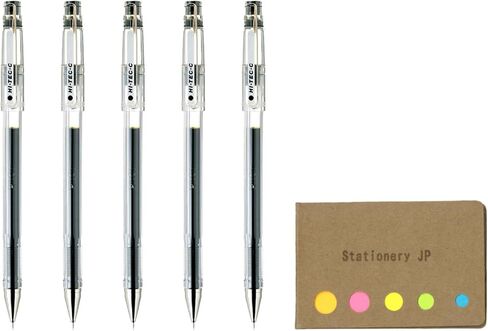 قلم حبر جل Pilot Hi-Tec-C 03، نقطة دقيقة دقيقة 0.3 مم، حبر أسود، 5 عبوات، مجموعة ملاحظات لاصقة قيمة in Kuwait