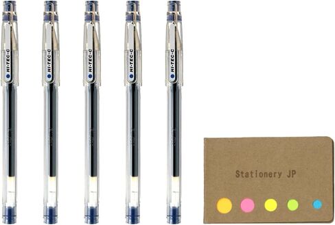 قلم حبر جل Pilot Hi-Tec-C 03، نقطة دقيقة دقيقة 0.3 مم، حبر أسود، 5 عبوات، مجموعة ملاحظات لاصقة قيمة in Saudi Arabia