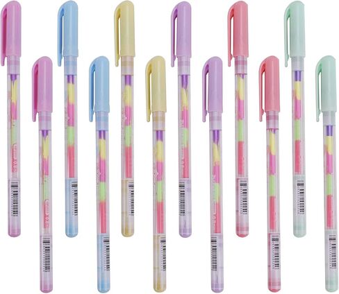 Rainbow Color Pen - 12 Pack of 6-in-1 Multi Color Ink Gel Pens 0.8mm Roller Ball Office School Supplies Ballpoint Pen Fluorescent Refills Painting Graffiti Marker for Drawing Coloring Marking DIY in Saudi Arabia
