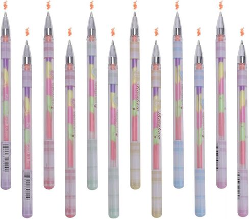 Rainbow Color Pen - 12 Pack of 6-in-1 Multi Color Ink Gel Pens 0.8mm Roller Ball Office School Supplies Ballpoint Pen Fluorescent Refills Painting Graffiti Marker for Drawing Coloring Marking DIY in Saudi Arabia