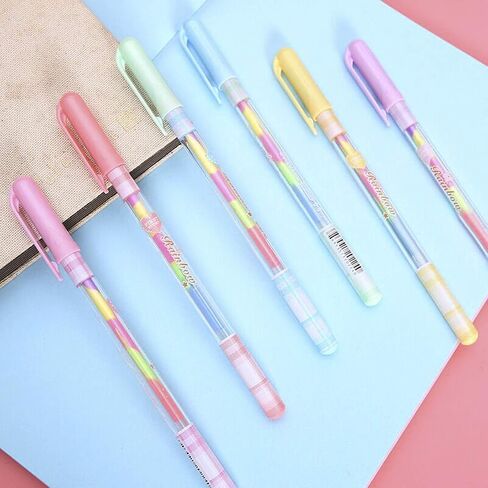 Rainbow Color Pen - 12 Pack of 6-in-1 Multi Color Ink Gel Pens 0.8mm Roller Ball Office School Supplies Ballpoint Pen Fluorescent Refills Painting Graffiti Marker for Drawing Coloring Marking DIY in Saudi Arabia