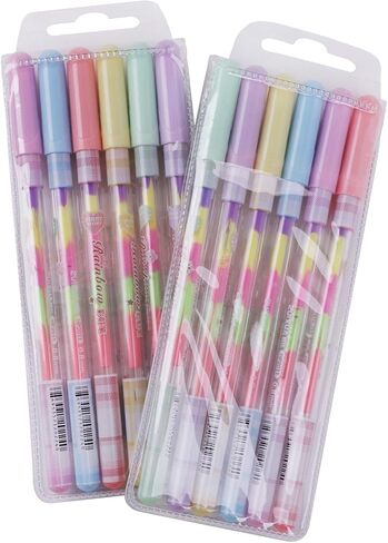 Rainbow Color Pen - 12 Pack of 6-in-1 Multi Color Ink Gel Pens 0.8mm Roller Ball Office School Supplies Ballpoint Pen Fluorescent Refills Painting Graffiti Marker for Drawing Coloring Marking DIY in Saudi Arabia