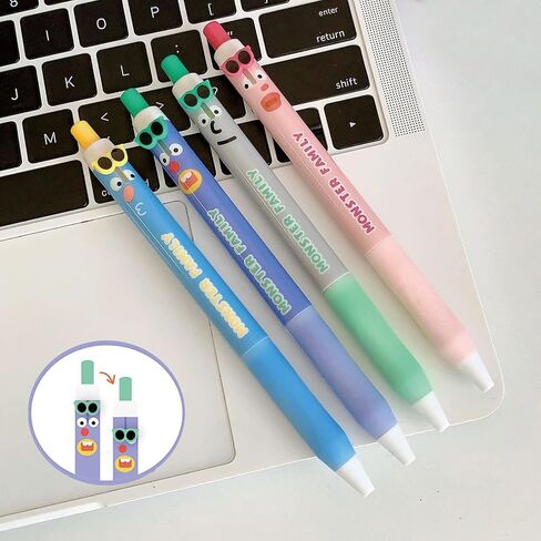4 Pcs Cute Retractable Pens Funny Soft Grip Gel Pens Black Ink Pens 0.5mm Fine Point Smooth Writing Pens Office School Supplies Women Girls Boys Men (4Pcs Funny) in Saudi Arabia