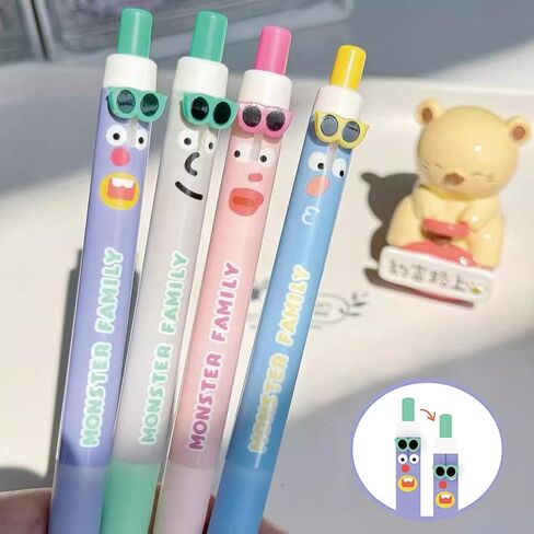4 Pcs Cute Retractable Pens Funny Soft Grip Gel Pens Black Ink Pens 0.5mm Fine Point Smooth Writing Pens Office School Supplies Women Girls Boys Men (4Pcs Funny) in Saudi Arabia