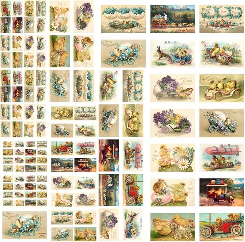 حزمة ورق Decoupage (21 ورقة مقاس 6 بوصات × 8 بوصات) صور بطاقات عيد الفصح على شكل فراخ الأطفال لعيد الفصح FLONZ ذات الطراز العتيق من أجل Decoupage والحرف اليدوية وسجلات القصاصات in Saudi Arabia