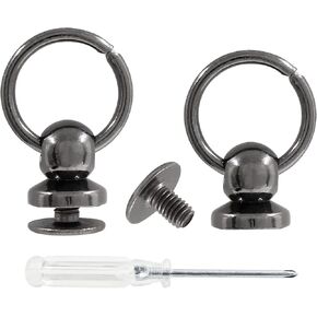 Waziaqoc 30PCS Ball Studs Rivets, Gun Black Studs Rivets Zinc Alloy Small D Ring with Screwdriver for Purse Belt Handbag Pet Collar, Bottom Diameter 10mm