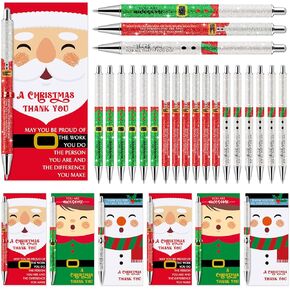 36 Sets Christmas Gifts Bulk Glitter Christmas Pens Santa Claus Novelty Pens Elf Snowman Inspirational Pens with Christmas Thank You Cards Christmas Gifts for Employee Staff Teacher Coworker