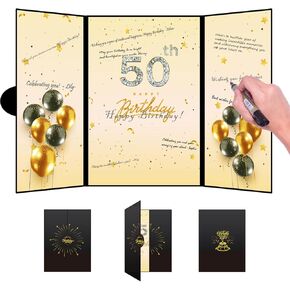 Happy 70th Birthday Decorations - Elegant Black & Gold Birthday Guest Book Alternative - Unique 70th Birthday Gifts for Women & Men- A Memorable Signature Book - 70th Birthday Card