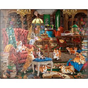MyPuzzle Corgi in The Library - Premium 1000 Piece Jigsaw Puzzle for Adults