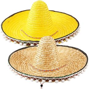 2 Pcs Giant Mexican Sombrero Straw Hat Cinco de Mayo Sombrero Hat Fiesta Sombrero Hat for Adult Teen Mexican Party Favors