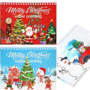 Clabby 2 Pcs Christmas Water Coloring Books Reusable Water Painting Book with 2 Pens Christmas Stocking Stuffers Doodle Books for Christmas Winter Holiday Gifts Drawing Supplies Xmas Party Favors