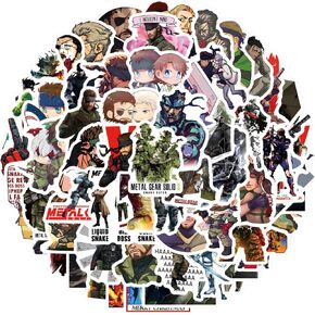 65Pcs Metal Gear Solid Stickers Pack, Aesthetics Graffiti Waterproof Vinyl Decal for Adults for Birthday Party Supplies Decoration Favors for Water Bottles Laptop Suitcase Scrapbooking