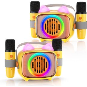 BIGASUO Karaoke Machine for Kids, Portable Bluetooth Speaker with 2 Wireless Microphones, Music Toy Gift for Girls Boys Age 4-12, Birthday Party Gifts for Toddlers Teens 4, 5, 6, 7, 8, 9, 10+ Year Old