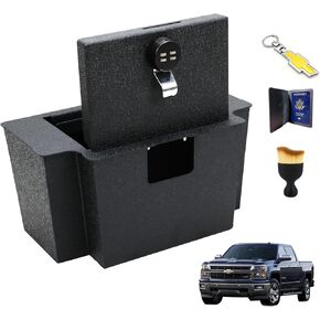 XDeer Hundgun safe for car, Premium In-vehicle Console Gun Vault Lock box Compatible with 2022-2024 Chevy Silverado/GMC Sierra 1500,Fingerprint Lock with Backup Key