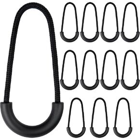 CustomyLife 12pc Black Nylon Zipper Pull Replacements, Heavy Duty U Shape Cord Extension Tags for Backpacks, Luggage, Jackets, Purse, Handbags, Travel Cases