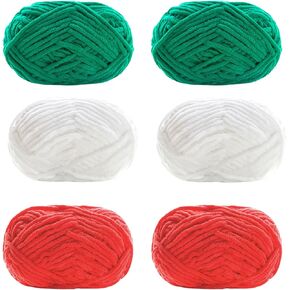6 Pack Chunky Chenille Yarn for Hand Knitting and Crocheting DIY Handmade Christmas Crafts Gift Santa African American Party Decoration Kwanzaa Decoration, Red Green White