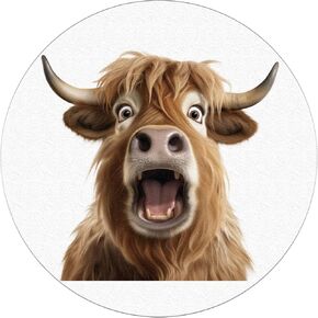 Amusing Highland Cow Round Mouse Pad with Anti-Slip Base, Comfortable Computer Laptop Desk Mousepad, Durable, and Easy to Clean for Gaming, Ofice and Home use.