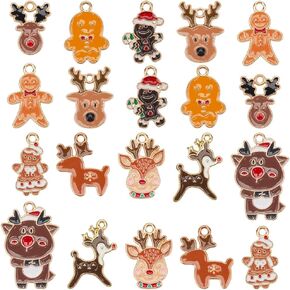 SUNNYCLUE 1 Box 40Pcs 10 Styles Enamel Christmas Charms Metal Holiday Charm Bulk Assorted Metal Alloy Xmas Snowman Gingerbread Man Biscuits Charm for Jewelry Making Charms Earring DIY Crafts Findings