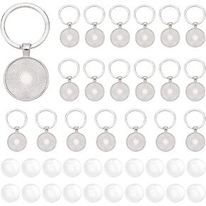DICOSMETIC 20Pcs Keychain Cabochon Settings Blanks Bezel Trays Charm 25mm Round Trays for Keychain Blanks Trays for Photo Resin Alloy Keyring with 20Pcs Glass Cabochon for DIY Jewelry Making
