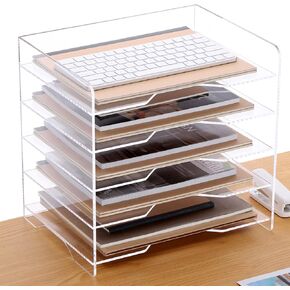 SANRUI 2 Tier Acrylic Stackable Paper Letter Tray, Vertical A4 File Desk Organizer and Accessories Sorter Tray, Clear Workspace Office Supplies Organizers, 12inx9.25inx3.42in