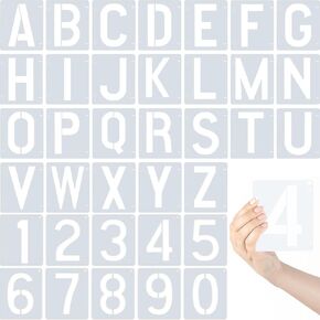 36-Piece 4-Inch Letter and Numbers Stencils Set: Reusable Plastic Stencils