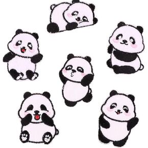 Panda Iron on Patches Cute Animals Embroidered Patches Bear Iron On Sew On Emblem Patch Lovely Panda Self Adhesive Chenille Patches Funny Design Iron on Decals Applique Set for Clothes, Hat 6PCS